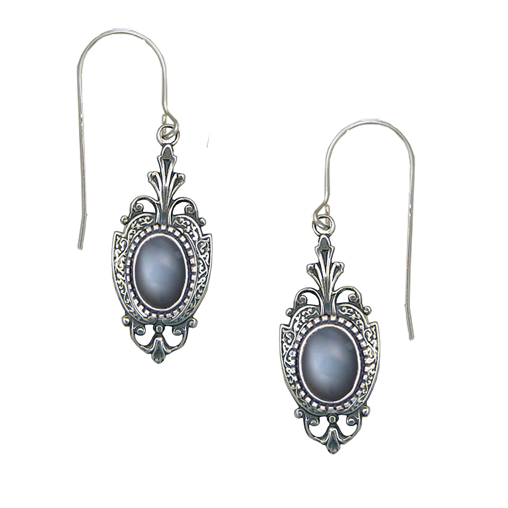 Sterling Silver Victorian Drop Dangle Earrings With Grey Moonstone